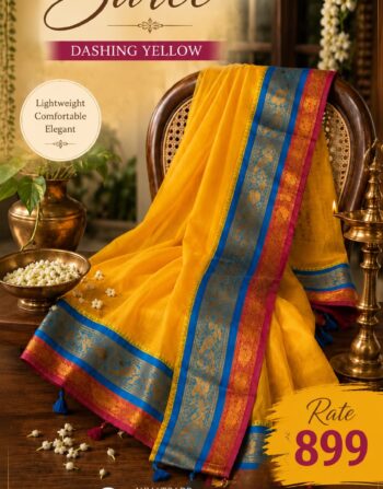 mul cotton saree yellow
